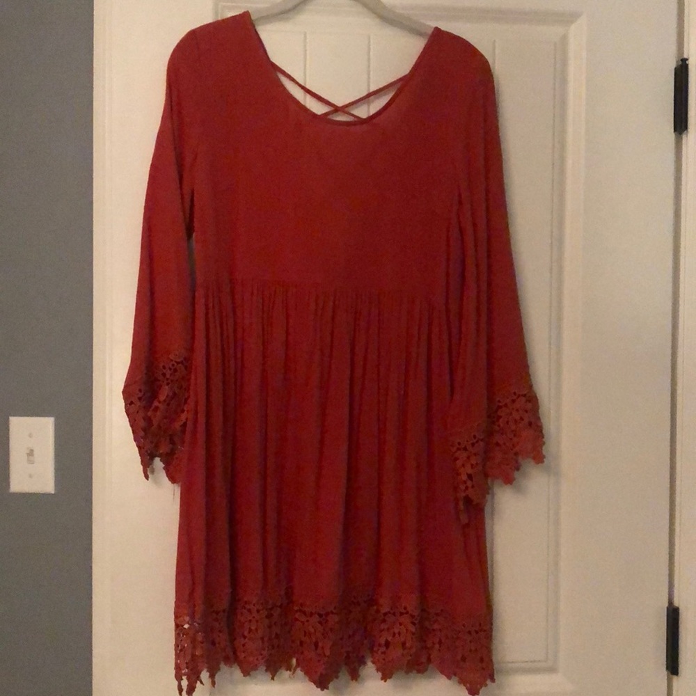 Women’s dress size sm orange w/ lace detail boho